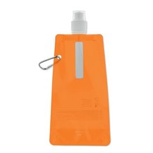 Bidón flexible de plástico sin BPA con mosquetón y ventana (400 ml) Naranja