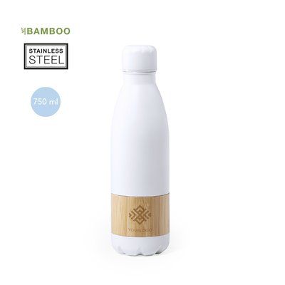 Bidón Blanco Mate 750ml con Bambú