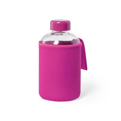 Bidón Cristal 600ml con Funda Soft Shell Fucsia