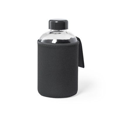 Bidón Cristal 600ml con Funda Soft Shell Negro