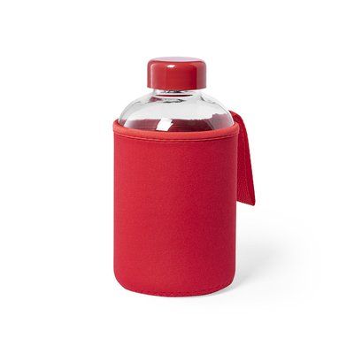 Bidón Cristal 600ml con Funda Soft Shell Rojo