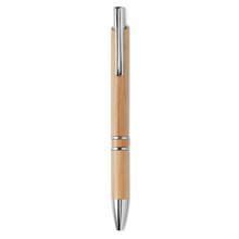 Bolígrafo de bambú ecológico con pulsador y detalles cromados Marrón