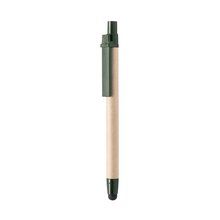 Bolígrafo de cartón con pulsador, clip y puntero de color oscuro Verde