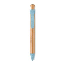 Bolígrafo ecológico de bambú y caña de trigo moteada de colores con pulsador de botón Azul