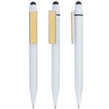 Bolígrafo con Puntero y Clip Bambú Blanco