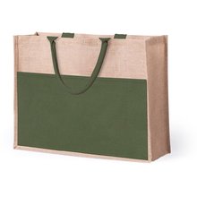 Bolsa ecológica de yute reforzada con bolsillo frontal de algodón Verde