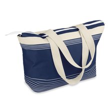 Bolsa de playa con detalles blancos en canvas y cremallera Azul