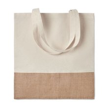 Bolsa tela en sarga de algodón con parte inferior en yute Beige