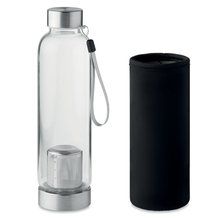 Botella personalizada de cristal con infusor de té, incluye funda 500 ml Negro