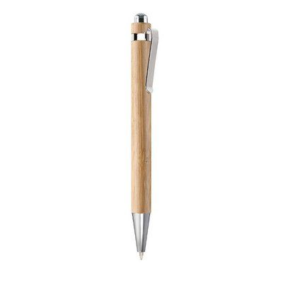 Bolígrafo automático de bambú con detalles cromados