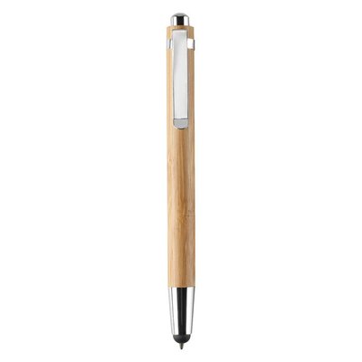 Bolígrafo de bambú ecológico y metal con puntero táctil