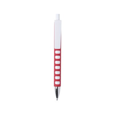 Bolígrafo blanco con goma antideslizante de colores y clip maxi