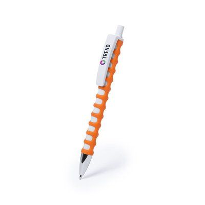 Bolígrafo blanco con goma antideslizante de colores y clip maxi