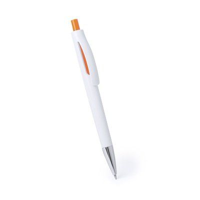 Bolígrafo blanco con pulsador y abertura decorativa a color