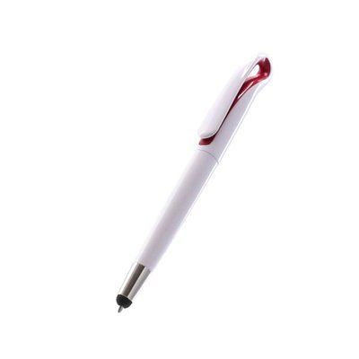 Bolígrafo blanco con puntero táctil y amplio clip bicolor