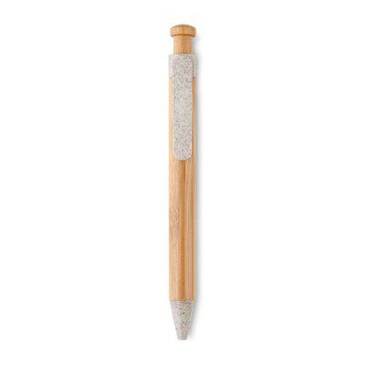 Bolígrafo ecológico de bambú y caña de trigo moteada de colores con pulsador de botón Beige