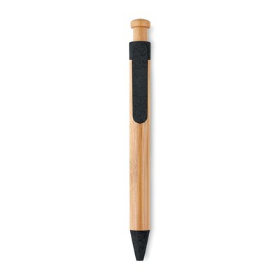 Bolígrafo ecológico de bambú y caña de trigo moteada de colores con pulsador de botón