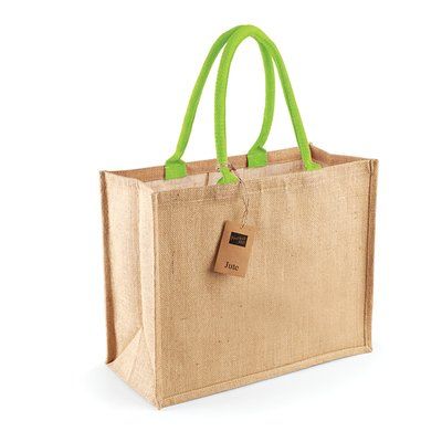 Bolsa de compra de yute Natural / Lime Green