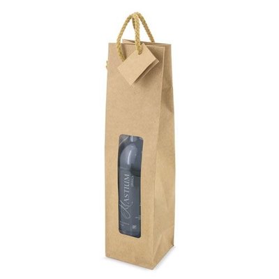 Bolsa Kraft para Vino con Ventana, Tarjeta y Asas Cordón