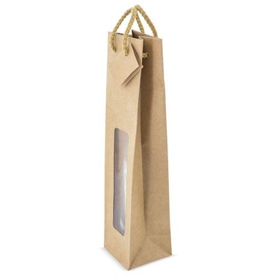 Bolsa Kraft para Vino con Ventana, Tarjeta y Asas Cordón