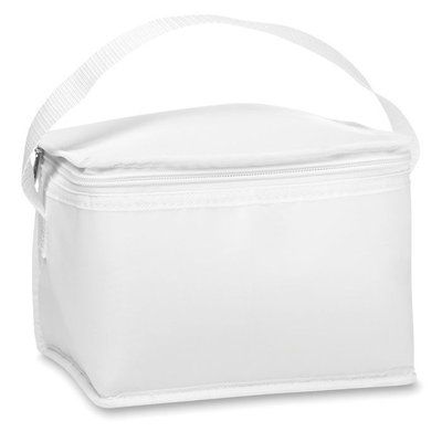 Bolsa nevera para 6 latas con ribetes en non woven Blanco