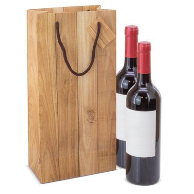 Bolsa papel efecto madera 2 botellas