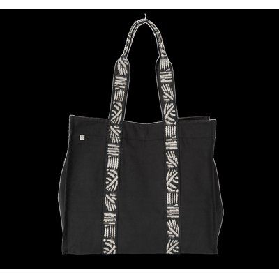 Bolsa reciclada con bolsillo y cierre Black Night / Nippon Ecru