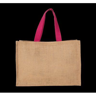 Bolsa shopper XL de yute asas de color Natural / Fuchsia