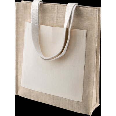 Bolsa shopper de yute con asas de algodón Beige