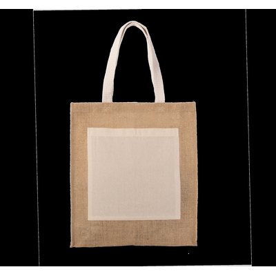 Bolsa shopper de yute con asas de algodón Beige