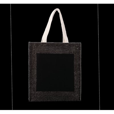 Bolsa shopper de yute con asas de algodón Negro