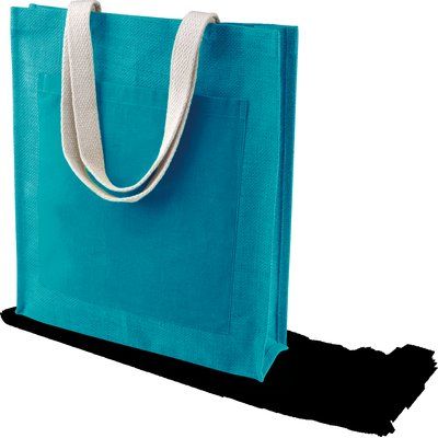 Bolsa shopper de yute con asas de algodón Turquoise