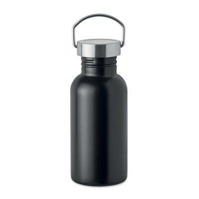 Botella acero reciclado 500 ml con tapa y asa Negro