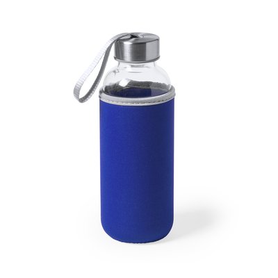 Botella de Cristal 420ml con Funda Neopreno Azul