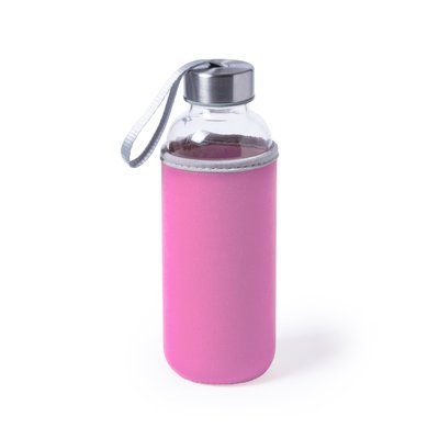 Botella de Cristal 420ml con Funda Neopreno Rosa