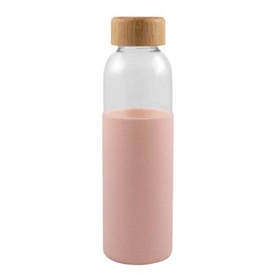 Botella Cristal 500ml Funda Silicona Rosa