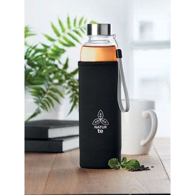 Botella personalizada de cristal con infusor de té, incluye funda 500 ml