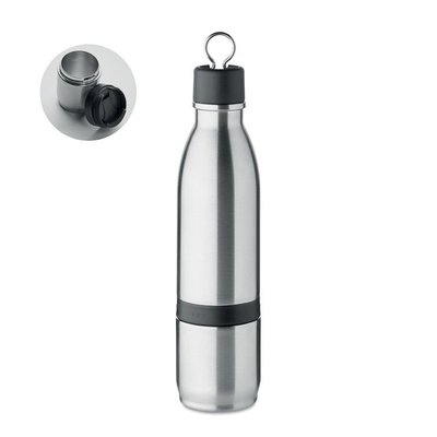 Botella y Vaso 2 en 1 Doble Pared Inox. Plata