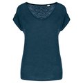 Camiseta lino cuello redondo mujer Azul S