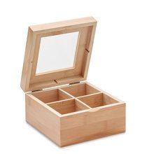 Caja Té Bambú 4 Compartimentos con Tapa Cristal Madera