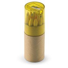 Caja tubo con 12 lápices de colores y sacapuntas Amarillo