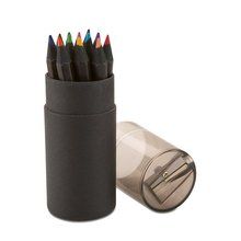 Caja tubo negra con 12 lápices de colores y sacapuntas Negro