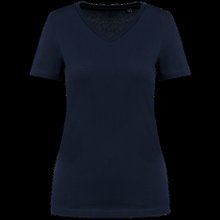 Camiseta algodón cuello pico mujer Azul M