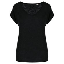 Camiseta lino cuello redondo mujer Negro XS