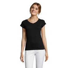 Camiseta Mujer Entallada Algodón Escote Pico Negro 3XL