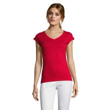 Camiseta Mujer Entallada Algodón Escote Pico Rojo XL