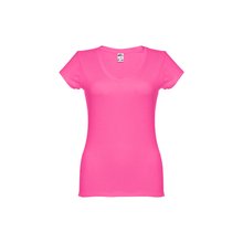 Camiseta Mujer Entallada de Algodón Escote V Rosa L