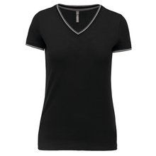 Camiseta de punto piqué mujer Black / Light Grey / White XS