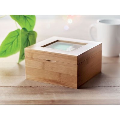 Caja Té Bambú 4 Compartimentos con Tapa Cristal