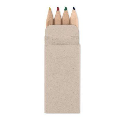 Cajita mini de cartón con 4 lápices de colores